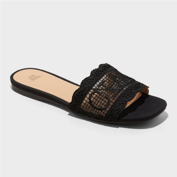 Josephina Lace Flat Sandals - Wild Fable Black Slip On, Memory Foam, Open Toe - Picture 1 of 9